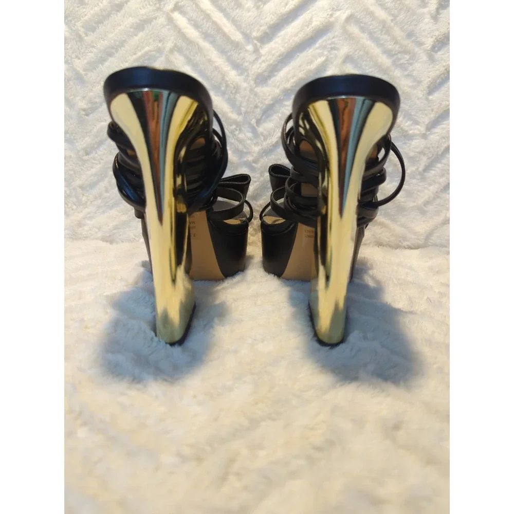Lemonade Retro Gold Strappy Leg Platform Heel Disco Party Holiday Women's Sz 7.5